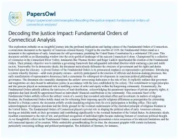 Essay on Decoding the Justice Impact: Fundamental Orders of Connecticut Analysis