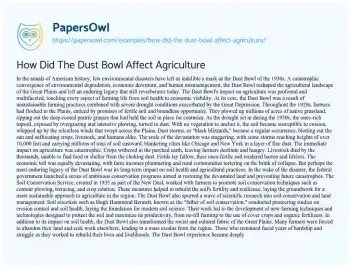 Essay on How did the Dust Bowl Affect Agriculture