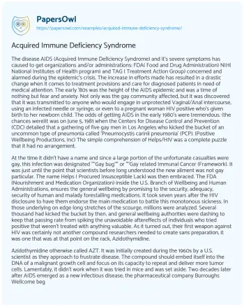 Essay on Acquired Immune Deficiency Syndrome