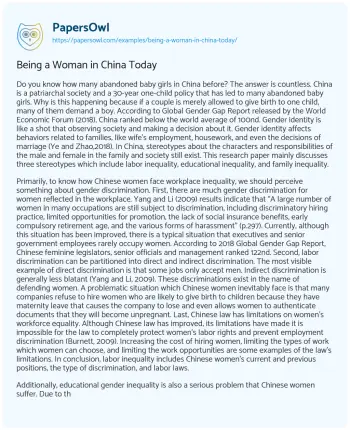 Essay on Being a Woman in China Today