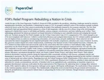 Essay on FDR’s Relief Program: Rebuilding a Nation in Crisis