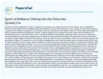 Essay on Epoch of Brilliance: Delving into the China Han Dynasty Era