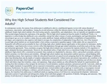 Essay on Why are High School Students not Considered for Adults?