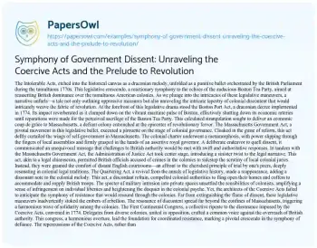 Essay on Symphony of Government Dissent: Unraveling the Coercive Acts and the Prelude to Revolution