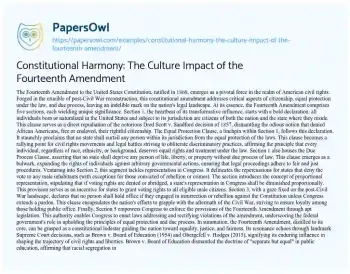 Essay on Constitutional Harmony: the Culture Impact of the Fourteenth Amendment