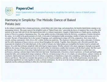 Essay on Harmony in Simplicity: the Melodic Dance of Baked Potato Jazz