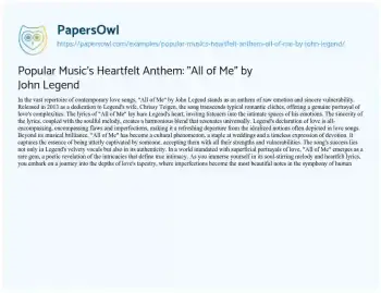 Essay on Popular Music’s Heartfelt Anthem: “All of Me” by John Legend