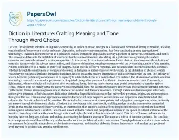 Essay on Diction in Literature: Crafting Meaning and Tone through Word Choice