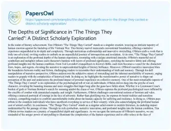 Essay on The Depths of Significance in “The Things they Carried”: a Distinct Scholarly Exploration