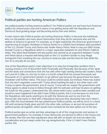 Essay on Political Parties are Hurting American Politics