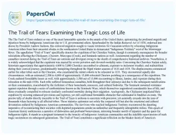 Essay on The Trail of Tears: Examining the Tragic Loss of Life