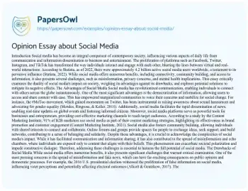 Essay on Opinion Essay about Social Media