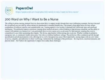 Essay on 200 Word on why i Want to be a Nurse