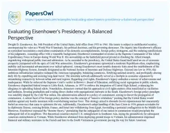 Essay on Evaluating Eisenhower’s Presidency: a Balanced Perspective