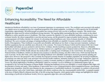 Essay on Enhancing Accessibility: the Need for Affordable Healthcare