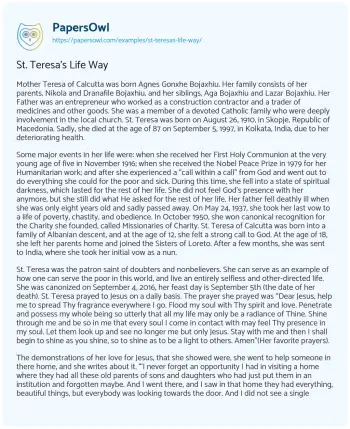 Essay on St. Teresa’s Life Way