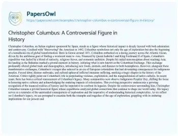 Essay on Christopher Columbus: a Controversial Figure in History