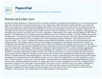 Essay on Romeo and Juliet Love