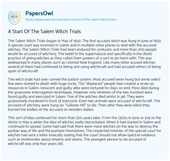 Essay on A Start of the Salem Witch Trials