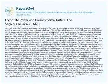 Essay on Corporate Power and Environmental Justice: the Saga of Chevron Vs. NRDC