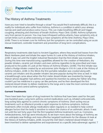 Essay on The History of Asthma Treatments