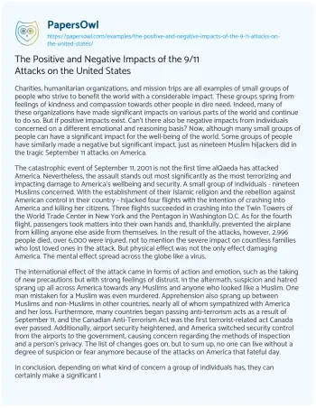 Essay on The Positive and Negative Impacts of the 9/11 Attacks on the United States