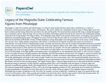 Essay on Legacy of the Magnolia State: Celebrating Famous Figures from Mississippi