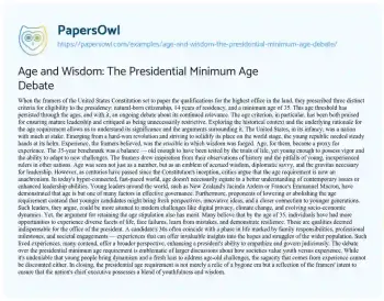 Essay on Age and Wisdom: the Presidential Minimum Age Debate