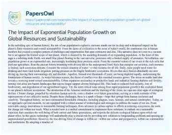 Essay on The Impact of Exponential Population Growth on Global Resources and Sustainability