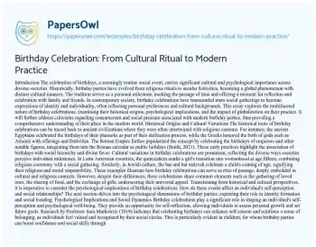 Essay on Birthday Celebration: from Cultural Ritual to Modern Practice