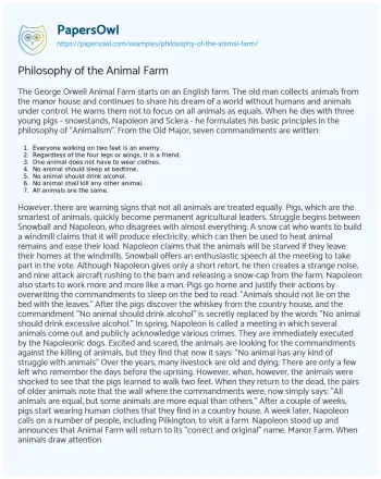 Essay on Philosophy of the Animal Farm