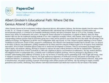 Essay on Albert Einstein’s Educational Path: where did the Genius Attend College?