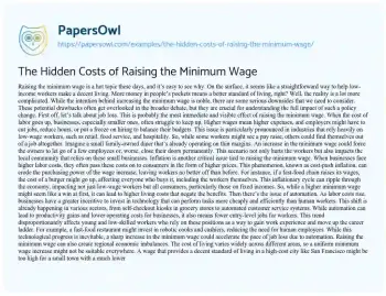 Essay on The Hidden Costs of Raising the Minimum Wage