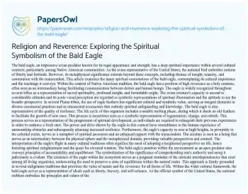 Essay on Religion and Reverence: Exploring the Spiritual Symbolism of the Bald Eagle