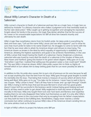 Essay on About Willy Loman’s Character in Death of a Salesman