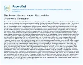 Essay on The Roman Name of Hades: Pluto and the Underworld Connection