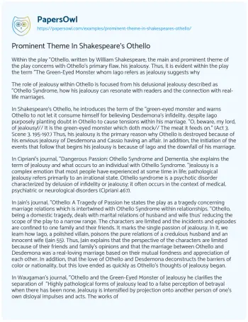 Essay on Prominent Theme in Shakespeare’s Othello