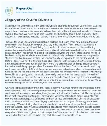 Essay on Allegory of the Cave for Educators