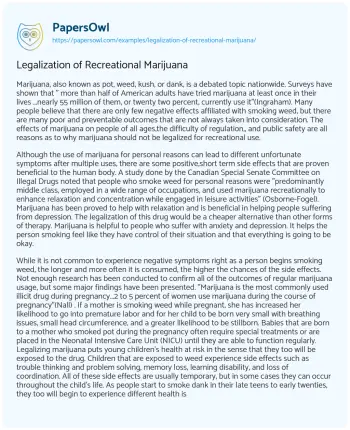 Essay on Legalization of Recreational Marijuana