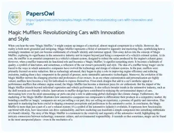 Essay on Magic Mufflers: Revolutionizing Cars with Innovation and Style