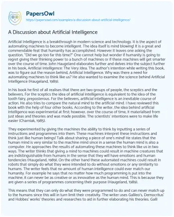 Essay on A Discussion about Artificial Intelligence