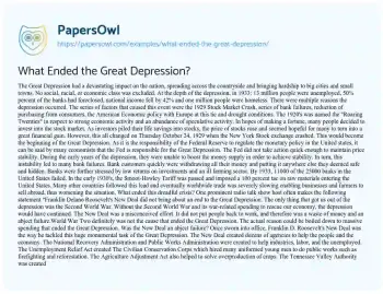 Essay on What Ended the Great Depression?