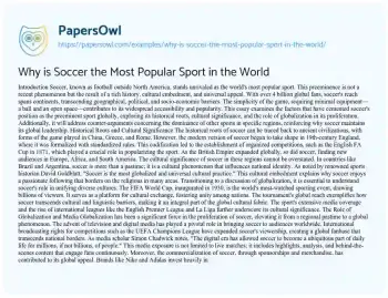 Essay on Why is Soccer the most Popular Sport in the World