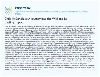 Essay on Chris McCandless: a Journey into the Wild and its Lasting Impact