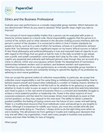 Essay on Ethics and the Business Professional