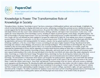 Essay on Knowledge is Power: the Transformative Role of Knowledge in Society