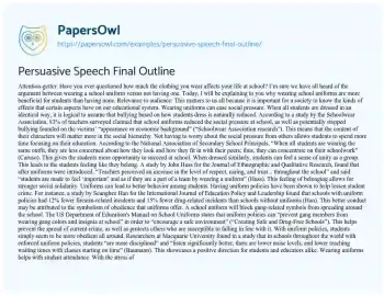 Essay on Persuasive Speech Final Outline