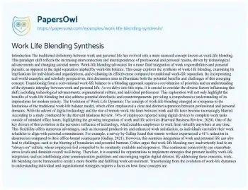 Essay on Work Life Blending Synthesis