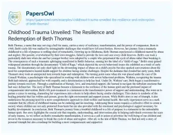 Essay on Childhood Trauma Unveiled: the Resilience and Redemption of Beth Thomas