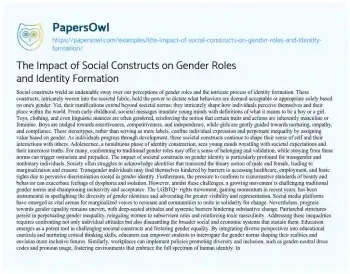 Essay on The Impact of Social Constructs on Gender Roles and Identity Formation